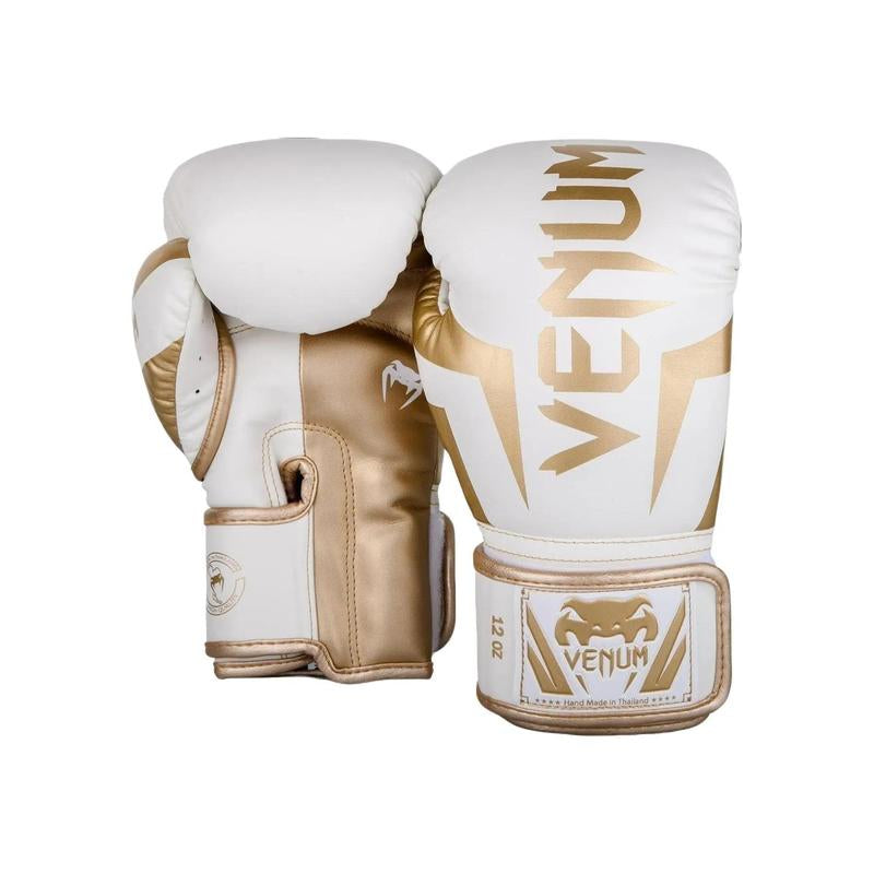 Venum Elite Boxing Gloves - White/Gold - Durable Design for Effective Boxing