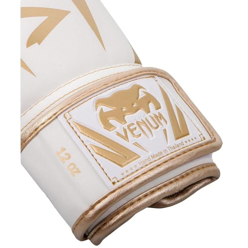 Venum Elite Boxing Gloves - White/Gold - Durable Design for Effective Boxing
