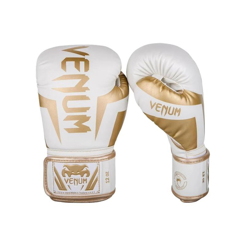 Venum Elite Boxing Gloves - White/Gold - Durable Design for Effective Boxing