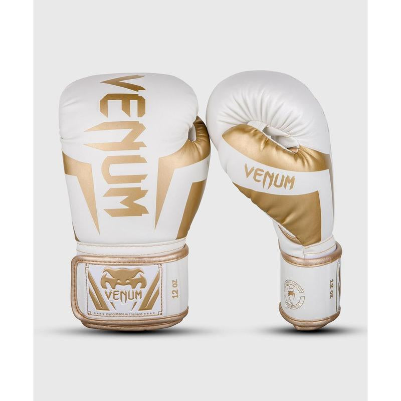 Venum Elite Boxing Gloves - White/Gold - Durable Design for Effective Boxing