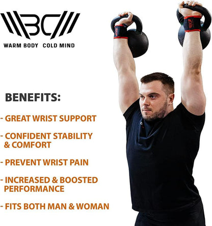 Warm Body Cold Mind Elastic Velcro Wrist Wraps for Powerlifting and Gym, Wrist Support Gear with Strong Stability, Comfortable Fit and Durable Design